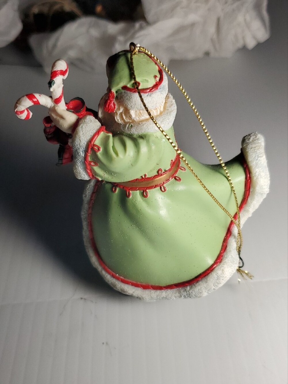 Holiday Santa with Candy Canes Ornament - Green and Red - Picture 3 of 7